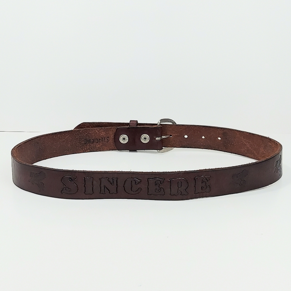 SINCERE Vintage Hand-Crafted Brown Leather Belt 36 - Picture 4 of 13
